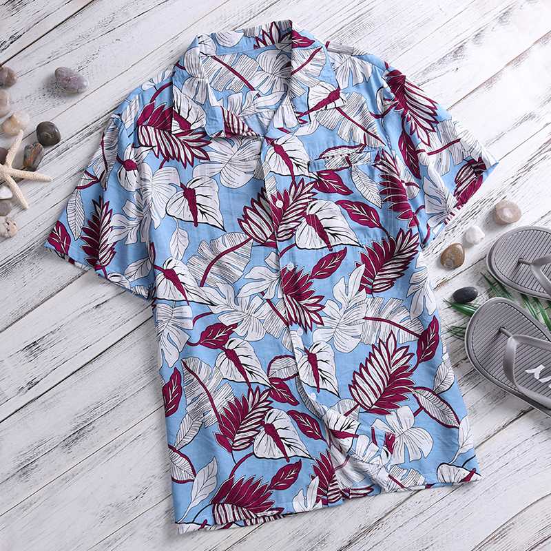 Blue Leaf Pattern Beach Shirt