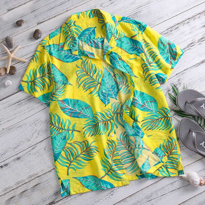 Yellow Leaf Pattern Beach Shirt