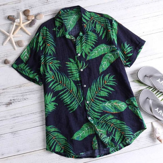 Blue Leaf Pattern Beach Shirt